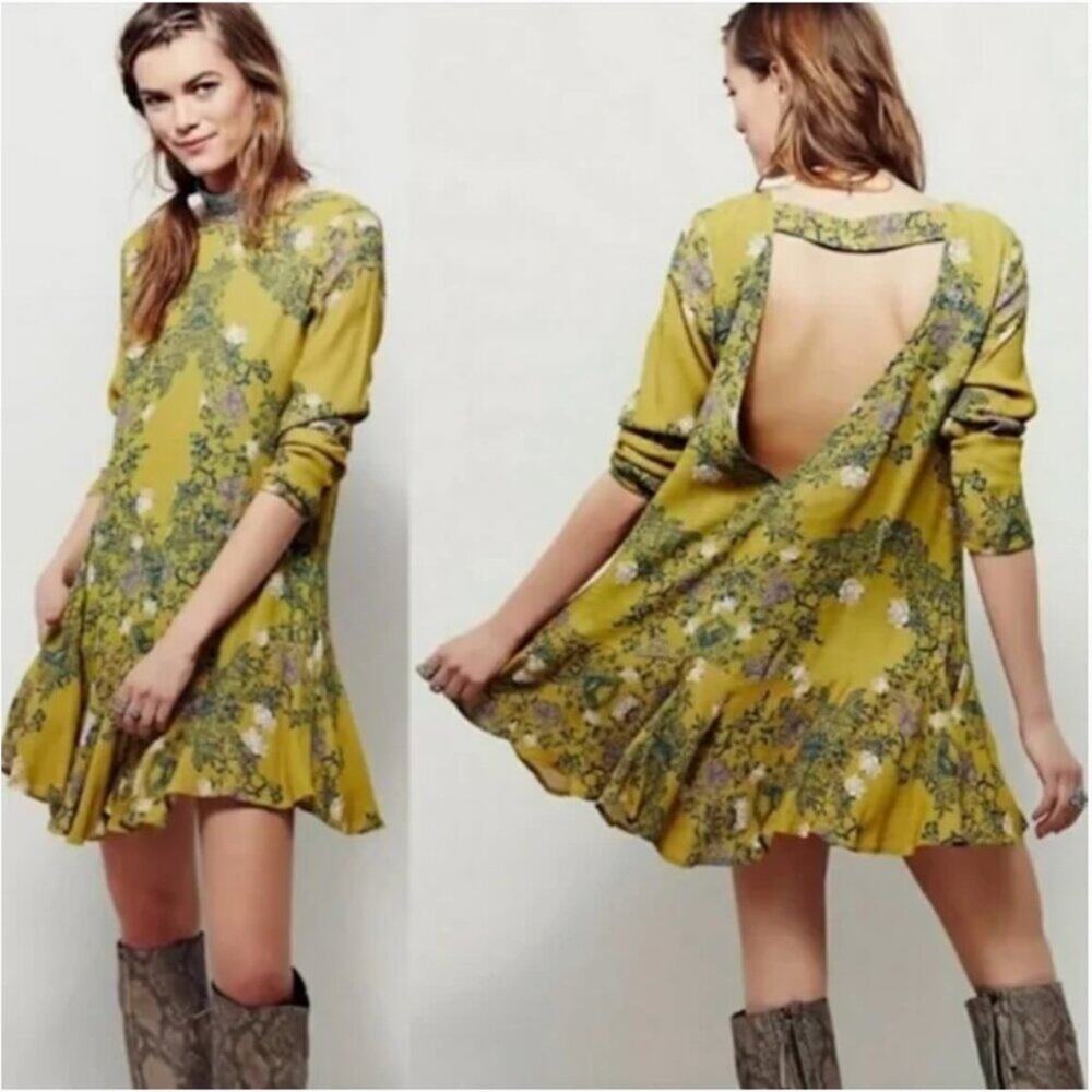Free People Smooth Talker Yellow Floral Tunic Dress